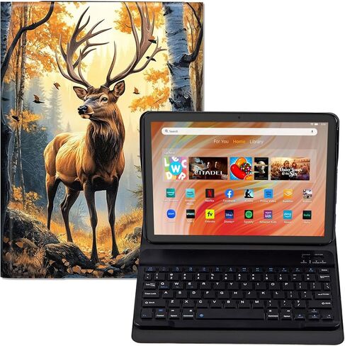حافظة لوحة المفاتيح لجهاز Fire HD 10/10 Plus Tablet (الجيل الثالث عشر/الحادي عشر، إصدار 2023/2021، 10.1 بوصة) - غطاء حامل من جلد البولي يوريثان، لوحة مفاتيح بلوتوث قابلة للفصل، تصميم بقرة هايلاند لطيف واقٍ in Kuwait