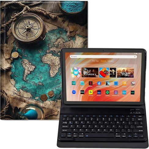 حافظة لوحة المفاتيح لجهاز Fire HD 10/10 Plus Tablet (الجيل الثالث عشر/الحادي عشر، إصدار 2023/2021، 10.1 بوصة) - غطاء حامل من جلد البولي يوريثان، لوحة مفاتيح بلوتوث قابلة للفصل، تصميم بقرة هايلاند لطيف واقٍ in Kuwait