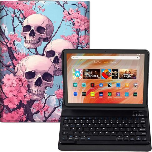 حافظة لوحة المفاتيح لجهاز Fire HD 10/10 Plus Tablet (الجيل الثالث عشر/الحادي عشر، إصدار 2023/2021، 10.1 بوصة) - غطاء حامل من جلد البولي يوريثان، لوحة مفاتيح بلوتوث قابلة للفصل، تصميم بقرة هايلاند لطيف واقٍ in Kuwait