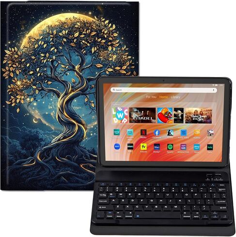 حافظة لوحة المفاتيح لجهاز Fire HD 10/10 Plus Tablet (الجيل الثالث عشر/الحادي عشر، إصدار 2023/2021، 10.1 بوصة) - غطاء حامل من جلد البولي يوريثان، لوحة مفاتيح بلوتوث قابلة للفصل، تصميم بقرة هايلاند لطيف واقٍ in Kuwait