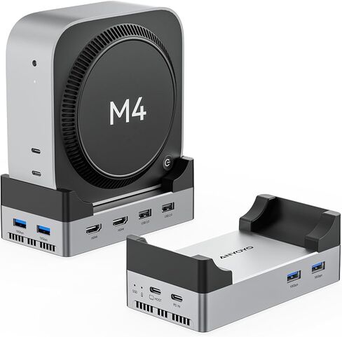 قاعدة تثبيت وحامل ANYOYO Mac mini M4 بسرعة 10 جيجابت في الثانية مع حاوية NVMe M.2 SSD، HDMI 4K@60 هرتز، 2× USB-A 3.2(10 جيجابت في الثانية)، 2× USB-A 2.0، تصميم صديق لإشارة Wi-Fi، محور USB-C من الألومنيوم لجهاز Mac mini M4 in Kuwait