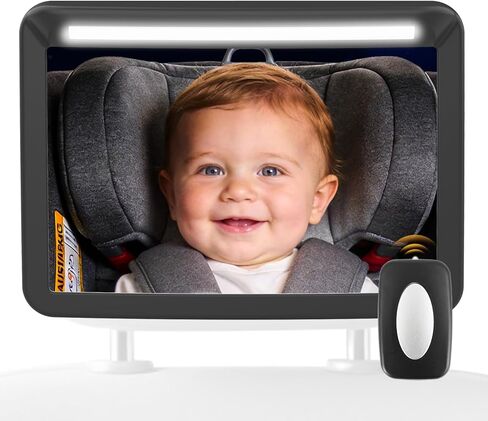 Baby Car Mirror with Light & Remote Control - Night Vision Rear Facing Car Seat Mirror, Clear Vision, 360° Rotation Rear Facing Car Seat Mirror, Shock and Shatter Resistant in Saudi Arabia