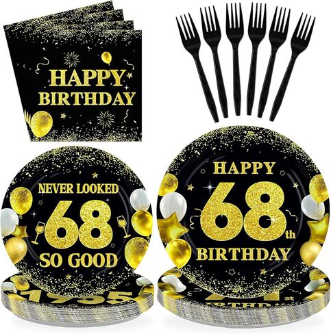 96 قطعة من زينة عيد الميلاد التاسع والثلاثين للرجال والنساء، لوحات حفلات عيد الميلاد التاسع والثلاثين من الذهب الأسود للاستعمال مرة واحدة، مجموعة أدوات مائدة ورقية من 39 قطعة لمستلزمات الحفلات السعيدة بعمر 39 عامًا تخدم 24 in Kuwait