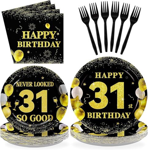 96 قطعة من زينة عيد الميلاد التاسع والثلاثين للرجال والنساء، لوحات حفلات عيد الميلاد التاسع والثلاثين من الذهب الأسود للاستعمال مرة واحدة، مجموعة أدوات مائدة ورقية من 39 قطعة لمستلزمات الحفلات السعيدة بعمر 39 عامًا تخدم 24 in Kuwait