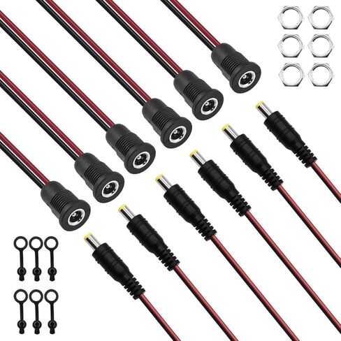 10 Pairs (Real 18AWG) 12V 5A DC Power Pigtail Barrel Plug Connector Cable,5.5mm x 2.1mm Male Female DC Pigtail Connectors Surveillance Camera Cables for CCTV Security Camera O-116 in Kuwait