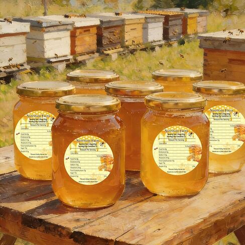Oval Pure Natural Honey Swars and Bottles Labels Honey Bote Bottling Canning Labels Honey Farm Name Business Round Mason Jar Label لتربية النحل جرار 240 قطعة (عسل نقي) in Kuwait
