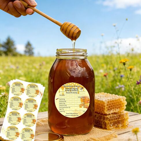 Oval Pure Natural Honey Swars and Bottles Labels Honey Bote Bottling Canning Labels Honey Farm Name Business Round Mason Jar Label لتربية النحل جرار 240 قطعة (عسل نقي) in Kuwait