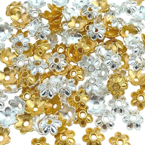 JMassyang 300 PCS 6mm شكل زهرة السليمة المعدنية مرتفعة حبات ميني فضفاضة القبعات حبة السوار لأقراط قلادة DIY حبل المجوهرات صنع ديكور المنزل (الذهب) in Kuwait