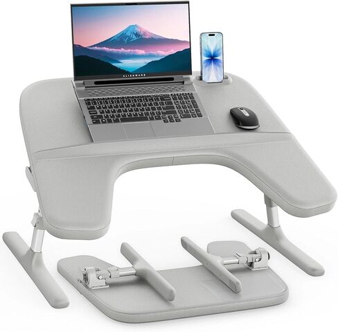 SAIJI Laptop Lap Desk for Bed & Couch, Adjustable Height & Angle Bed Desk with Soft Armrest for Adults, Ergo Curve Folding Bed Table for Working, Reading and Gaming, Laptop Desk for Bed (Black) in Kuwait