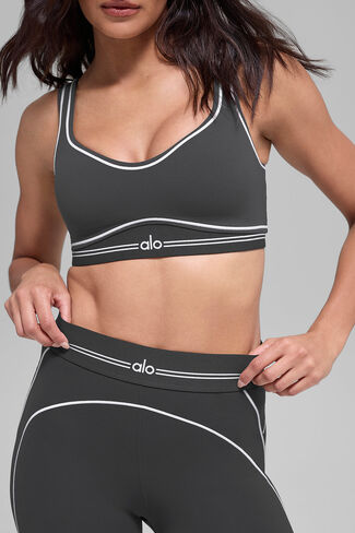 Alo Yoga Airbrush Heart Throb Bra - Anthracite/White in Saudi Arabia