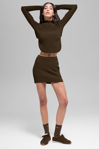 Alo Yoga Denim Knit High-Waist Skirt - Espresso/Black in Saudi Arabia