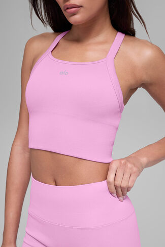 Alo Yoga Seamless Ribbed Favorite Bra Tank - Candy Heart Pink in Saudi Arabia