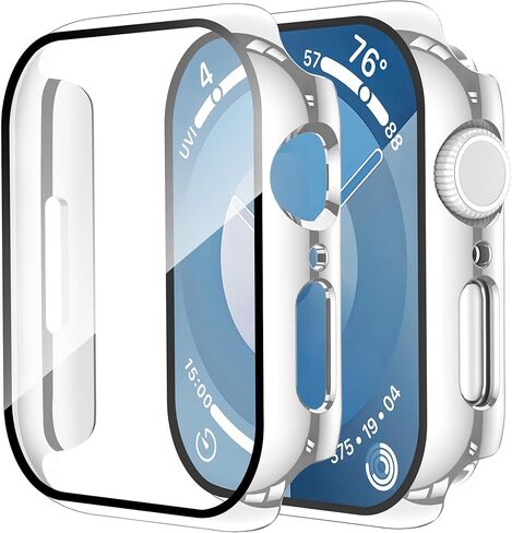 Smiling 2 Pack Compatible with Apple Watch SE 3 (2025)/ SE 2/ SE/Series 6/5/4 40mm with Tempered Glass Screen Protector, Hard PC Case- 1 SandPink + 1 White in Saudi Arabia