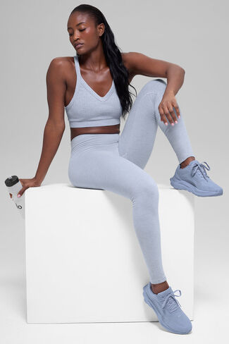 Alo Yoga Seamless High-Waist Two Tone Rib Legging - Winter Frost Heather in Kuwait