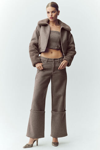 Alo Yoga Wool Blend Nightcap Wide Leg Pant - Alpine Cocoa Heather in Saudi Arabia