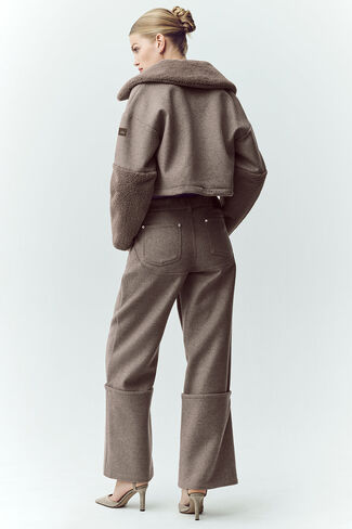 Alo Yoga Wool Blend Nightcap Wide Leg Pant - Alpine Cocoa Heather in Saudi Arabia