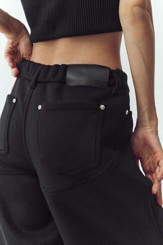 Alo Yoga Wool Blend Nightcap Wide Leg Pant - Black in Kuwait