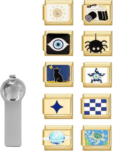 papasgix Italian Charm Bracelet Charms Silver Pack Links Bulk with Opening Tool 9mm Italian Charms 10 Red Italian Modular Bracelet Links Handmade DIY Jewelry Car Cat Dog in Saudi Arabia