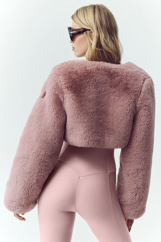 Alo Yoga Faux Fur Chic Cropped Jacket - Pink Champagne in Kuwait