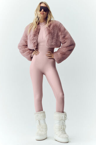 Alo Yoga Faux Fur Chic Cropped Jacket - Pink Champagne in Kuwait