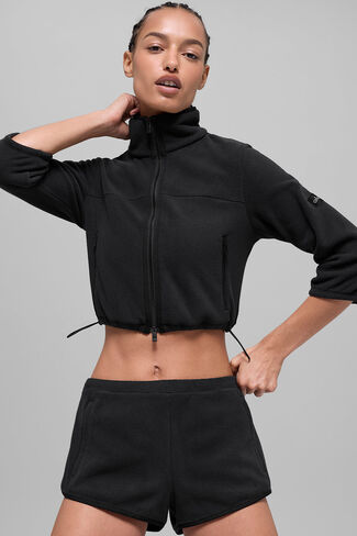 Alo Yoga Polar Fleece Retreat Cropped Jacket - Black in Saudi Arabia
