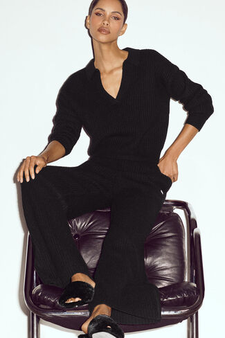 بنطلون ألو يوجا كشمير عالي الخصر بأرجل مستقيمة نورث ستار - أسود in Kuwait