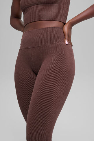 Alo Yoga Seamless High-Waist Two Tone Rib Legging - Brownstone Heather in Saudi Arabia