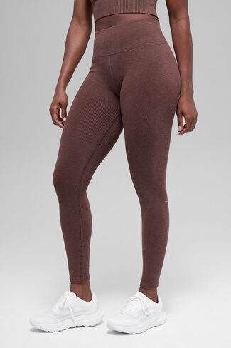 Alo Yoga Seamless High-Waist Two Tone Rib Legging - Brownstone Heather in Saudi Arabia