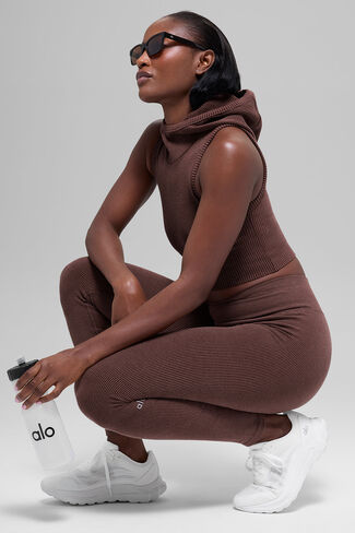 Alo Yoga Seamless High-Waist Two Tone Rib Legging - Brownstone Heather in Saudi Arabia