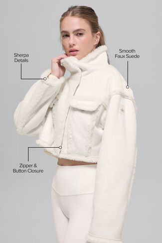 Alo Yoga Faux Shearling Snowfall Cropped Jacket - Ivory in Saudi Arabia