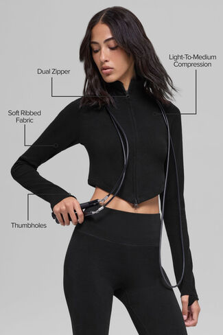 Alo Yoga Seamless Two Tone Rib Jacket - Black in Saudi Arabia