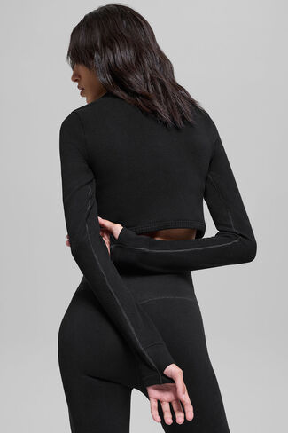 Alo Yoga Seamless Two Tone Rib Jacket - Black in Saudi Arabia