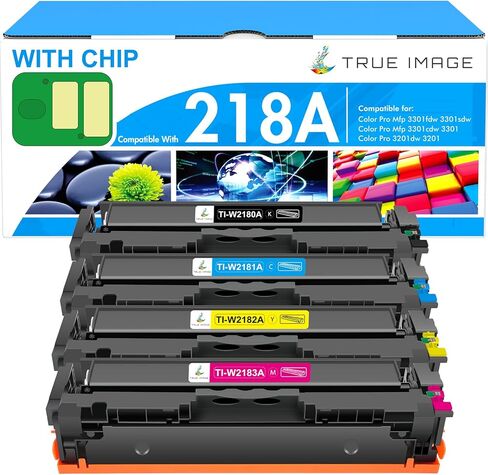 خراطيش حبر 218X مكونة من 4 عبوات 218A 3201dw 3301fdw 3301 بديلة متوافقة لـ HP 218A 218X Color LaserJet Pro 3301sdw 3201dw MFP 3301cdw مجموعة حبر الطابعة مع رقاقة عالية الإنتاجية W2180X (B/C/Y/M) in Saudi Arabia