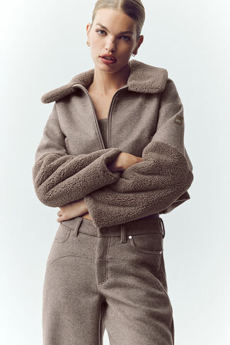 Alo Yoga Wool Blend Nightfall Bomber - Alpine Cocoa Heather in Saudi Arabia