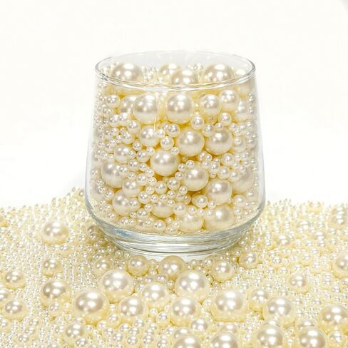 2020PCS No Hole Craft Pearl Beads - Assorted Sizes (4mm-16mm) for Vase Filler, DIY Crafts, Candles Centerpiece, Wedding Centerpieces (Off-White) in Kuwait