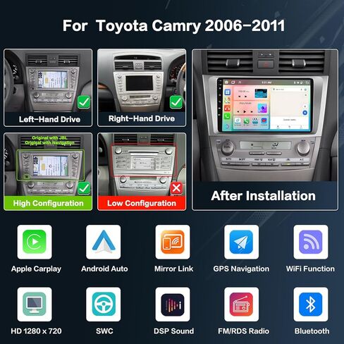 2+64G Android 13 CarPlay Car Stereo Radio for Toyota Camry 2006-2011, 10.1'' HD Touch Screen Compatible with Android Auto, AHD Backup Camera, Mirror Link, GPS, WiFi, FM RDS in Saudi Arabia