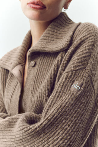 Alo Yoga Cashmere Northstar Long Cardigan - Alpine Cocoa Heather in Saudi Arabia
