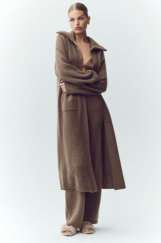 Alo Yoga Cashmere Northstar Long Cardigan - Alpine Cocoa Heather in Saudi Arabia