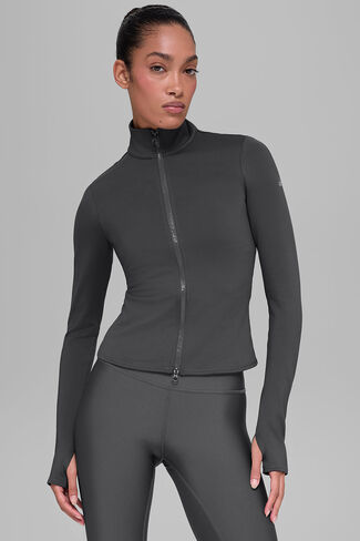 Alo Yoga Airlift Winter Warm Radiant Full-Zip Jacket - Anthracite in Saudi Arabia