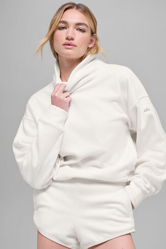 Alo Yoga Polar Fleece Hazy Pullover - Ivory in Saudi Arabia