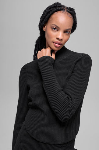 Alo Yoga Denim Knit بأكمام طويلة بدون ظهر - أسود/أنثراسايت in Kuwait