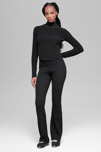 Alo Yoga Denim Knit بأكمام طويلة بدون ظهر - أسود/أنثراسايت in Kuwait
