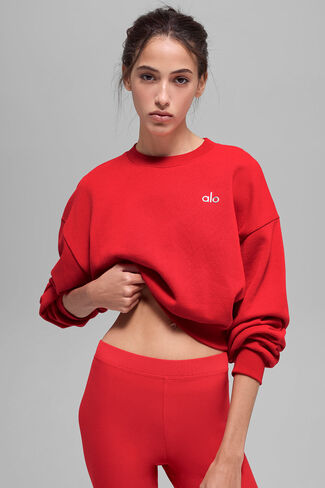 Alo Yoga Cropped Accolade Crewneck - Bright Red in Saudi Arabia