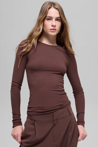 Alo Yoga Ribbed Modal Long Sleeve - Brownstone in Saudi Arabia