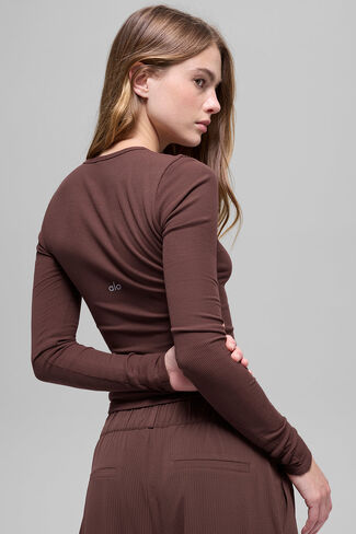 Alo Yoga Ribbed Modal Long Sleeve - Brownstone in Saudi Arabia