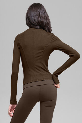 Alo Yoga Ribbed Mesmerize Mock Neck Long Sleeve - Espresso in Saudi Arabia