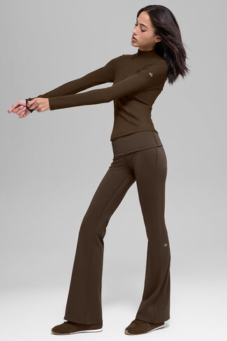 Alo Yoga Ribbed Mesmerize Mock Neck Long Sleeve - Espresso in Saudi Arabia