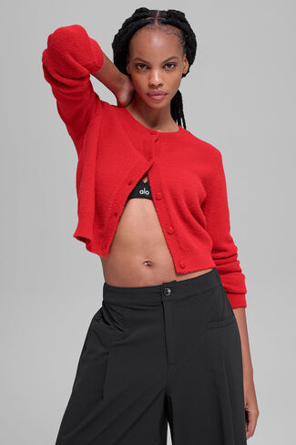 Alo Yoga Snuggle Up Sweater Cropped Cardigan - Bright Red in Saudi Arabia