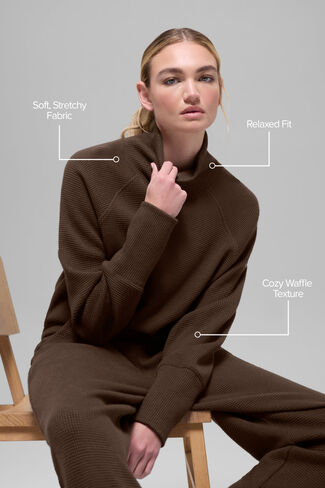 Alo Yoga Waffle Weekend Escape Mock Neck Long Sleeve - Espresso in Saudi Arabia