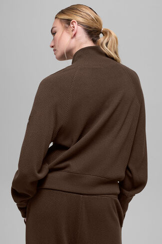 Alo Yoga Waffle Weekend Escape Mock Neck Long Sleeve - Espresso in Saudi Arabia